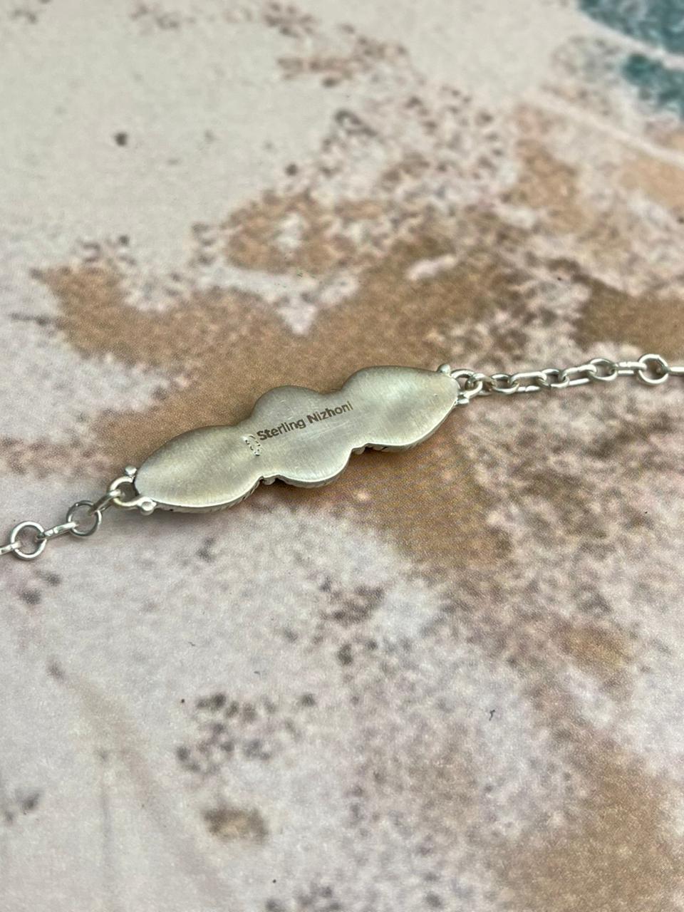 Handmade Sterling Silver Palomino Turquoise Chain Bracelet "Signed Nizhoni" Nizhoni Traders LLC