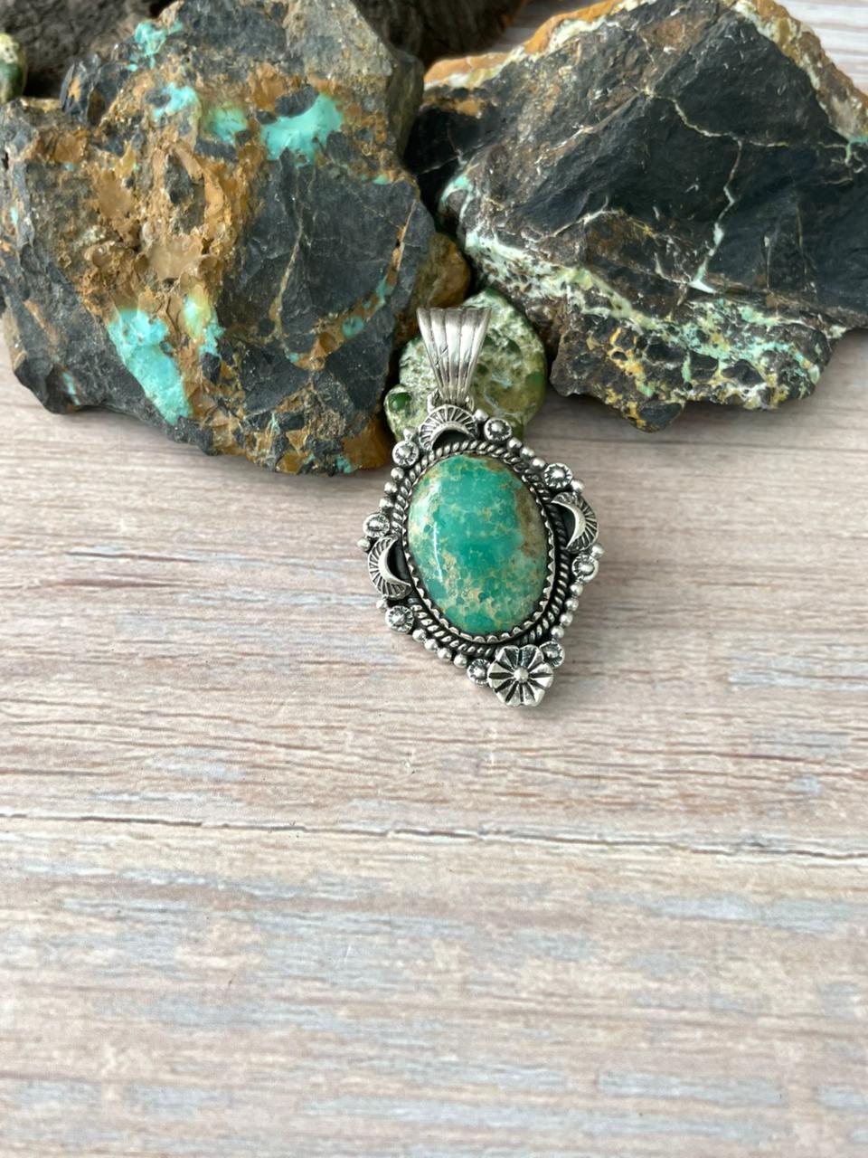 Handmade Sterling Silver Mantis Turquoise Pendant " Signed Nizhoni" Nizhoni Traders LLC