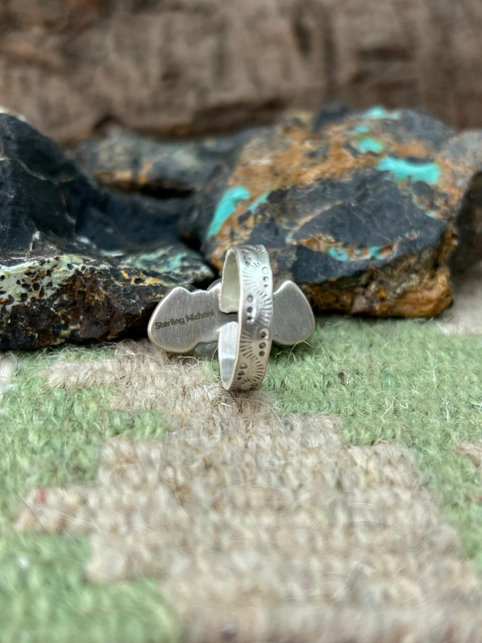 Handmade Sterling Silver Golden Hills Turquoise Adjustable Ring "Signed Nizhoni" Nizhoni Traders LLC