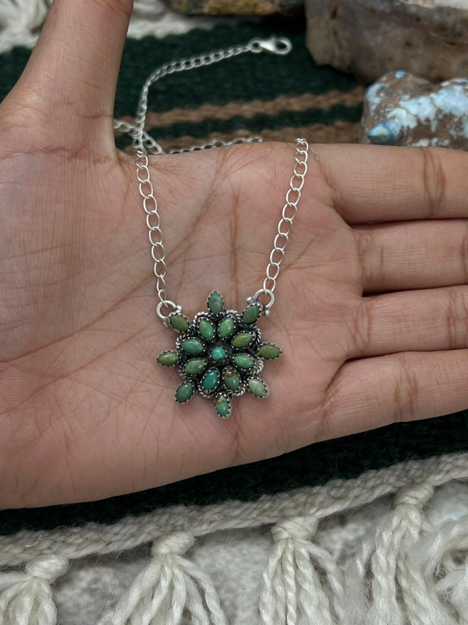 Handmade Sterling Silver Kingman Turquoise Necklace "Signed Nizhoni" Nizhoni Traders LLC