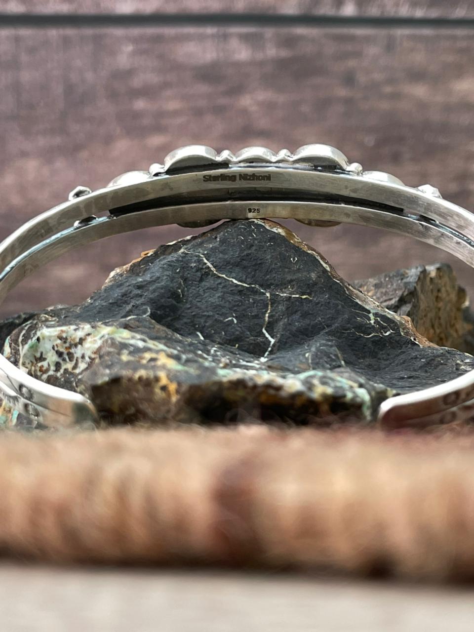 Handmade Sterling Silver Cherry Blossom Cuff Bracelet "Signed Nizhoni" Nizhoni Traders LLC