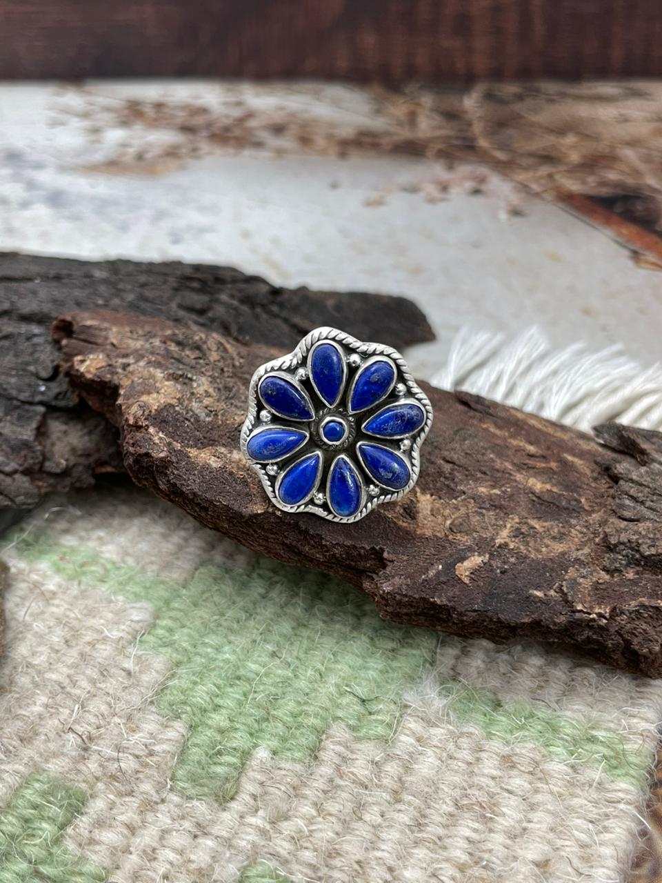 Handmade Sterling Silver Lapis Adjustable Ring "Signed Nizhoni" Nizhoni Traders LLC