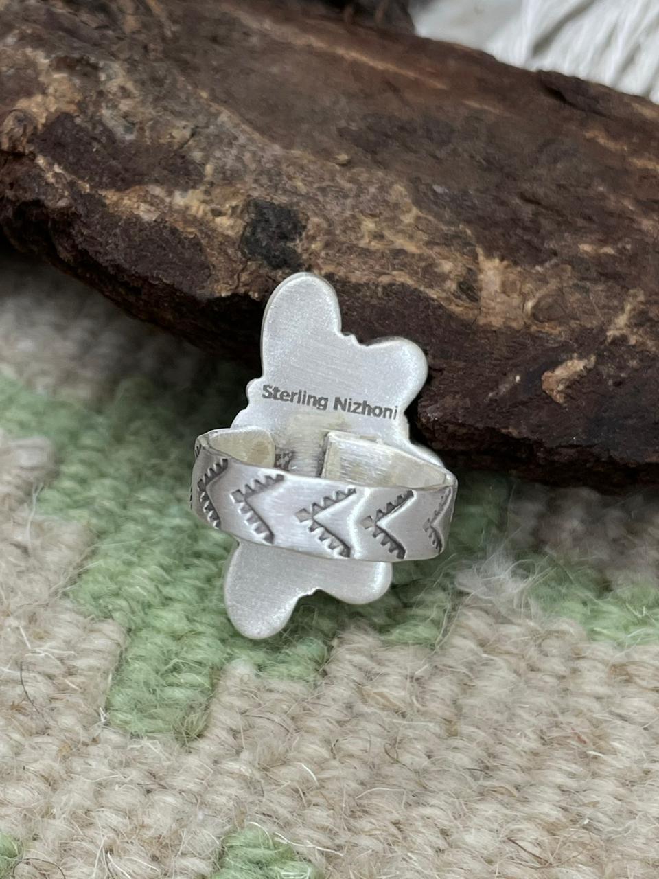 Handmade Sterling Silver Kingman Turquoise Adjustable "Signed Nizhoni" Nizhoni Traders LLC