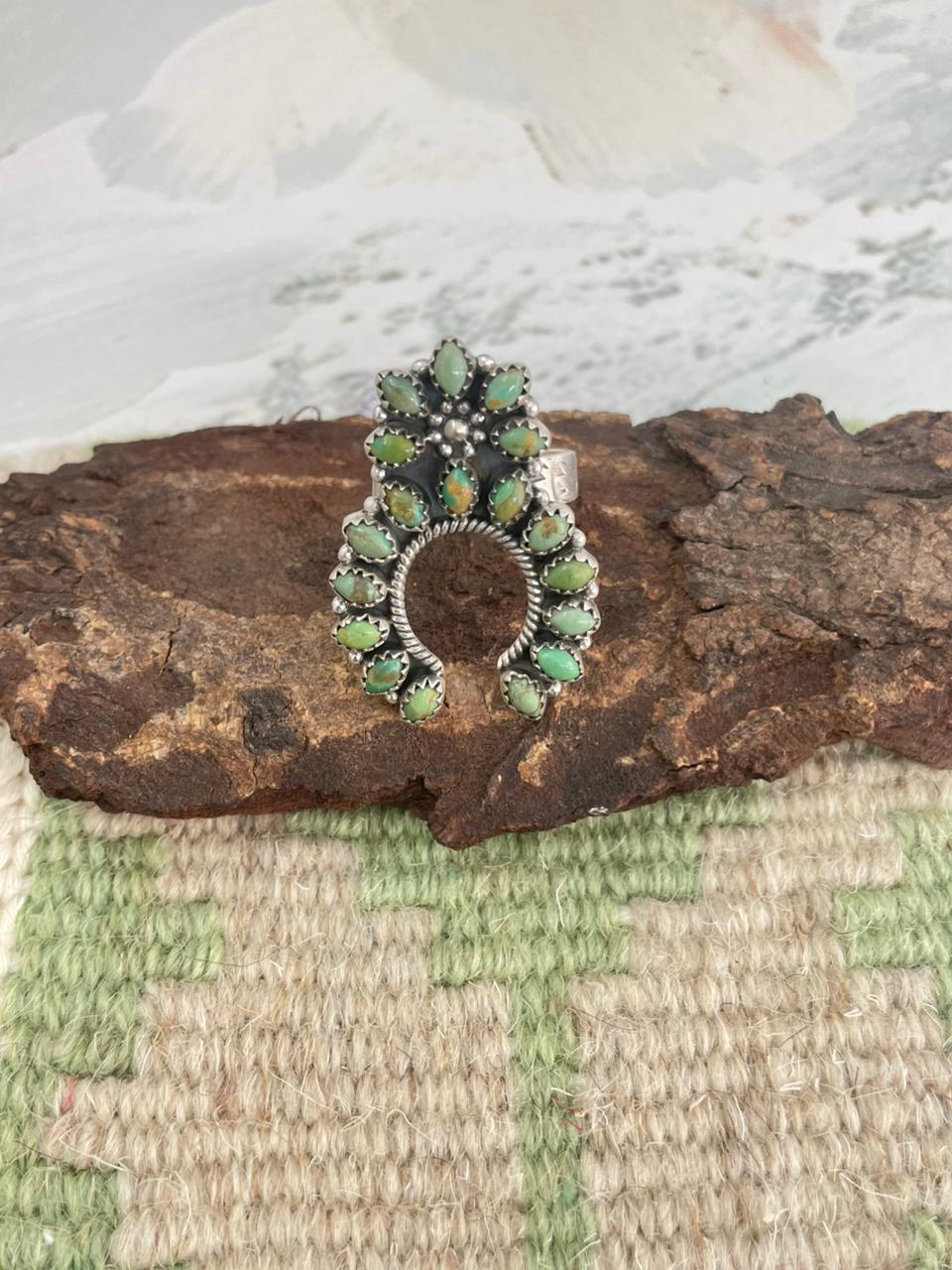 Handmade Sterling Silver Kingman Turquoise Naja Adjustable Ring "Signed Nizhoni" Nizhoni Traders LLC