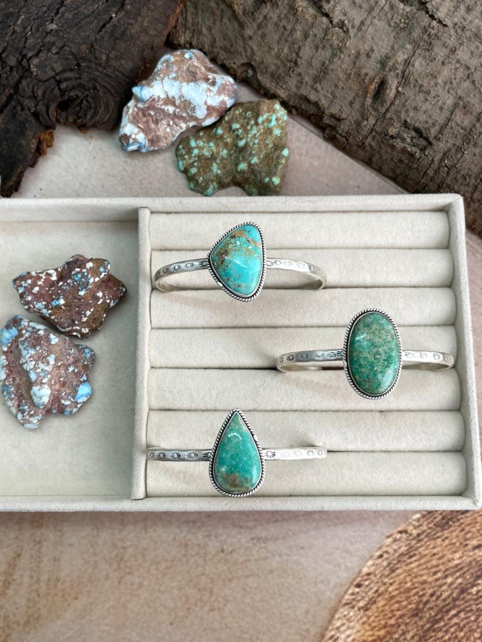 Handmade Sterling Silver Mantis Turquoise Cuff Bracelet with Signed Nizhoni Nizhoni Traders LLC