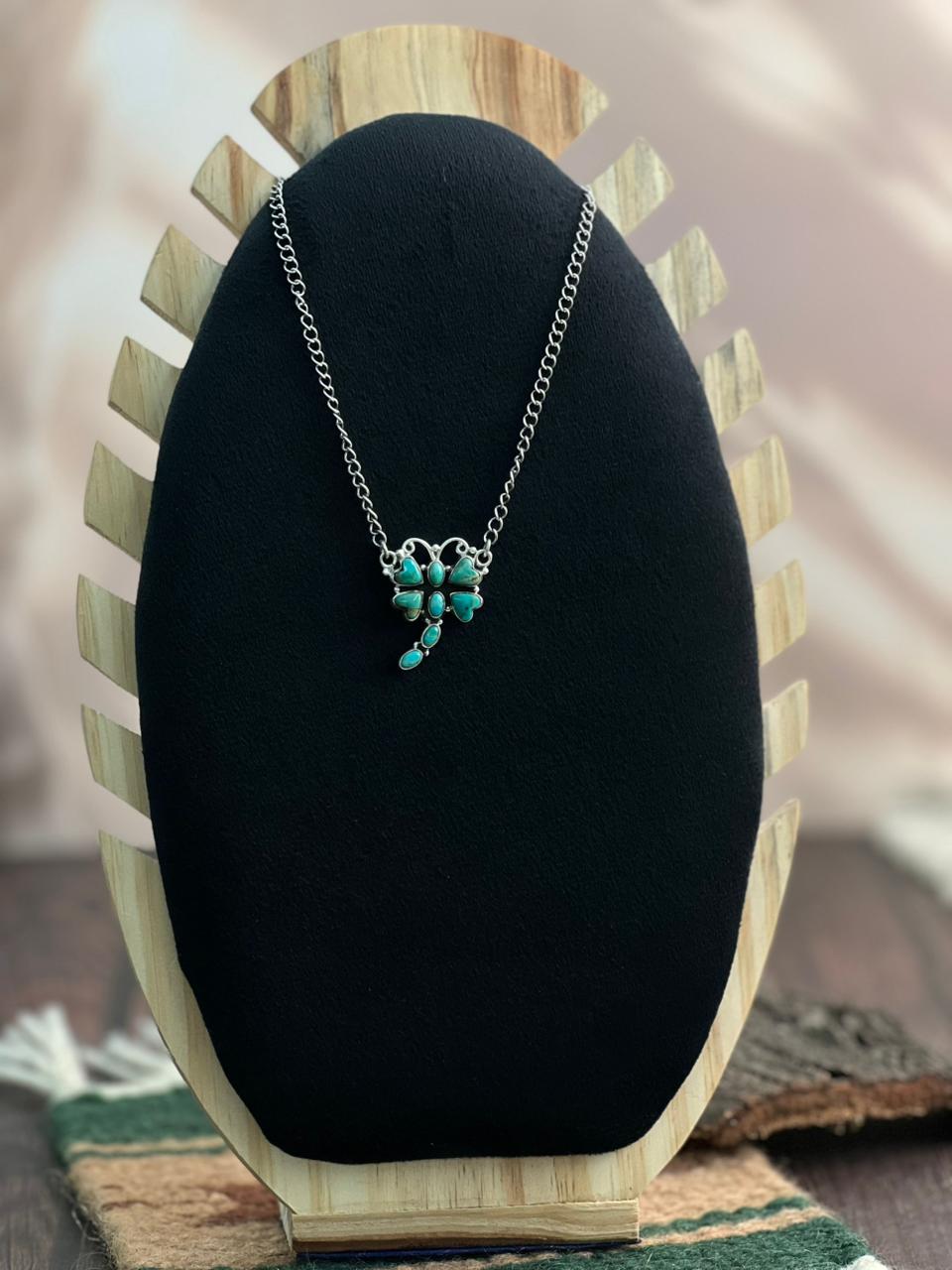 "Heart Collection" Handmade Sterling Silver Kingman Turquoise Necklace "Signed Nizhoni" Nizhoni Traders LLC