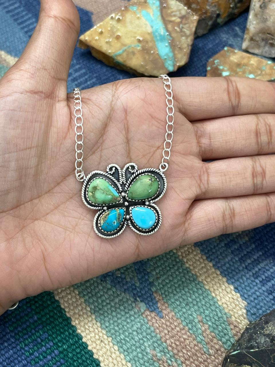 Handmade Sterling Silver Sonoran with White Water Turquoise Necklace "Signed Nizhoni" Nizhoni Traders LLC