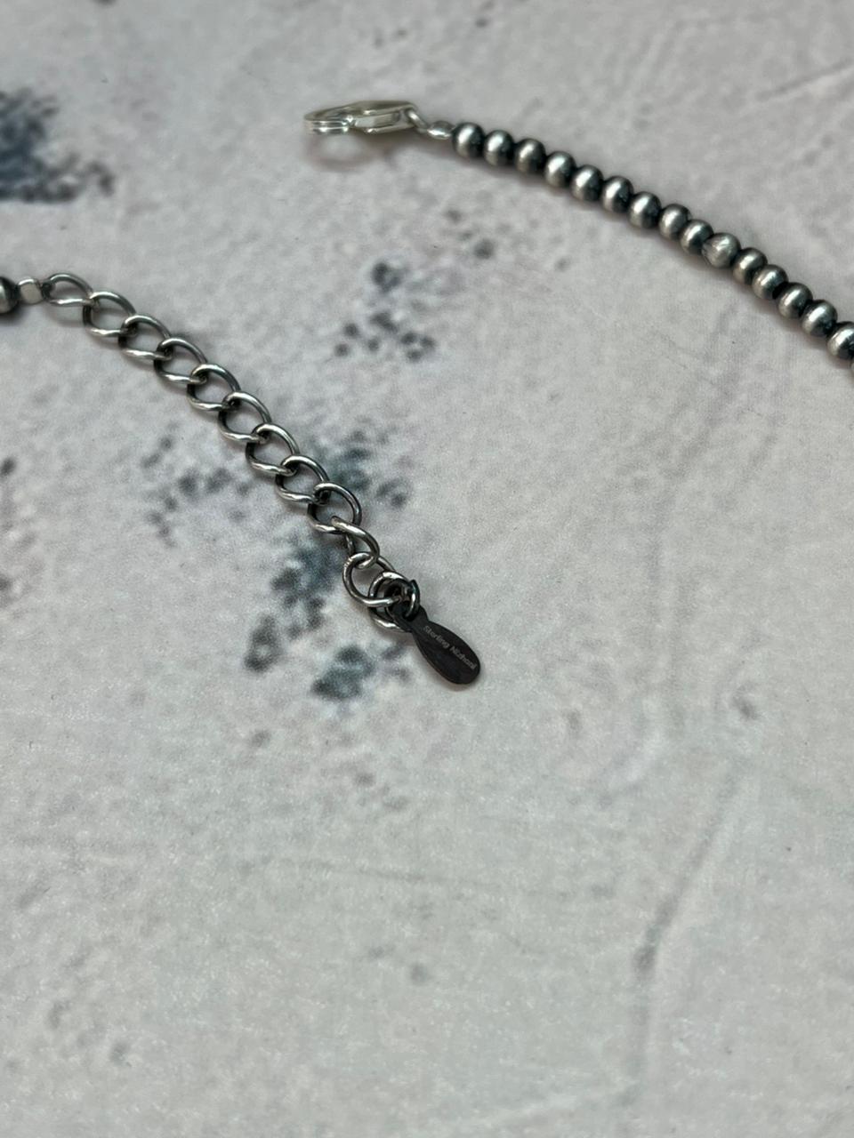 Handmade Sterling Silver Beaded Kingman Turquoise Necklace "Signed Nizhoni" Nizhoni Traders LLC