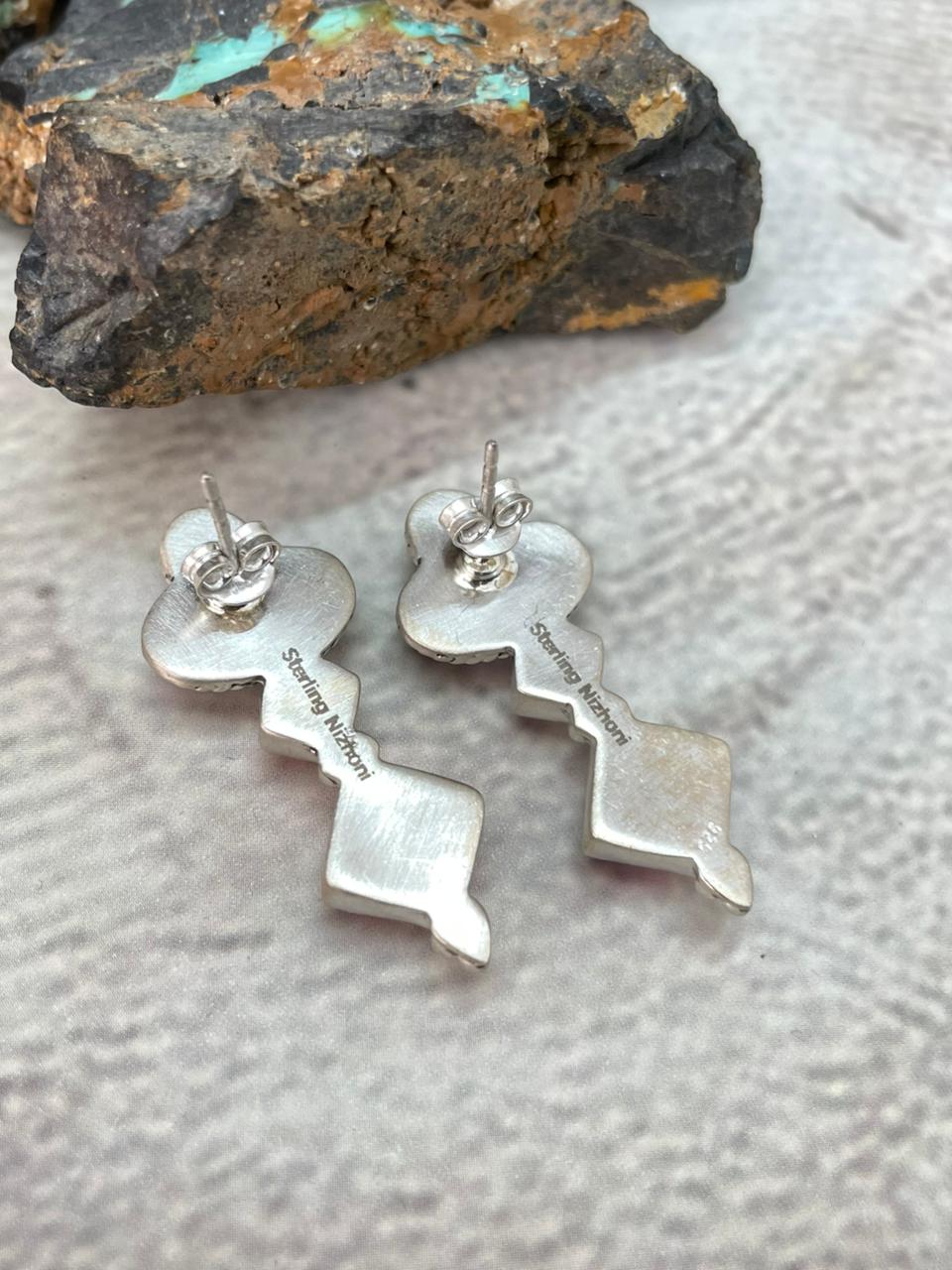 Handmade Sterling Silver Cherry Blossom Post Earrings "Signed Nizhoni" Nizhoni Traders LLC
