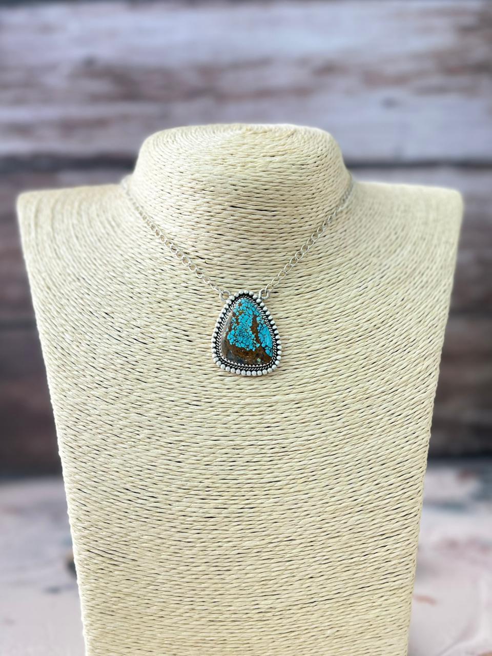 Handmade Sterling Silver Number 8 Turquoise Necklace "Signed Nizhoni" (5) Nizhoni Traders LLC