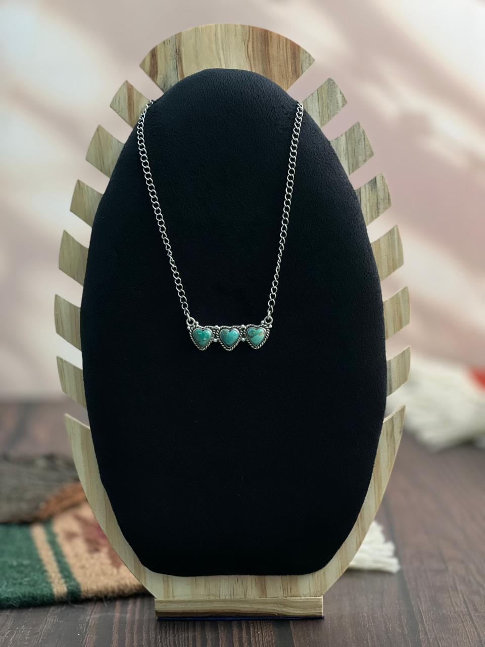 "Heart Collection" Handmade Sterling Silver Kingman Turquoise Necklace "Signed Nizhoni" Nizhoni Traders LLC
