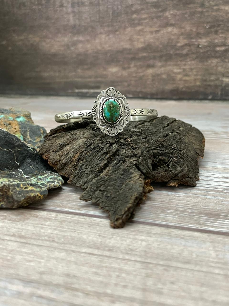 Handmade Sterling Silver Sonoran Mountain Turquoise Cuff Bracelet "Signed Nizhoni" Nizhoni Traders LLC