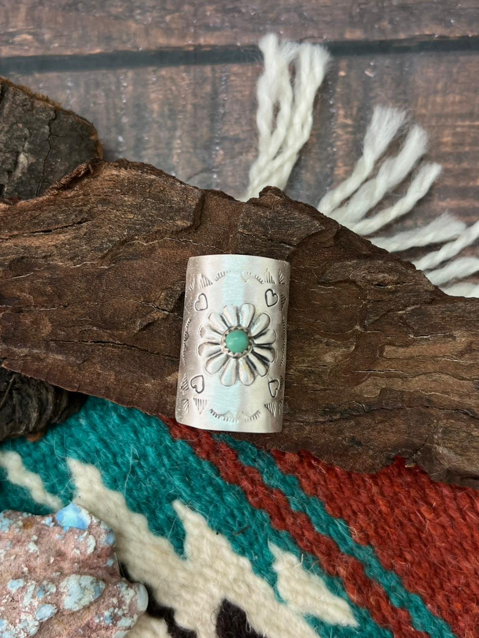 Handmade Sterling Silver Kingman Turquoise Hair Pin "Stamped Nizhoni" Nizhoni Traders LLC