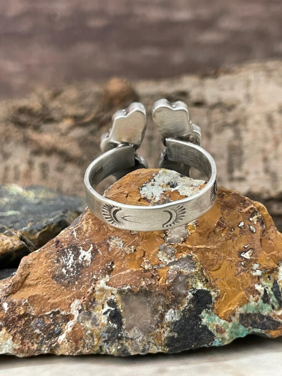 "Heart Collection" Handmade Sterling Silver Kingman Turquoise Adjustable Ring "Signed Nizhoni" Nizhoni Traders LLC