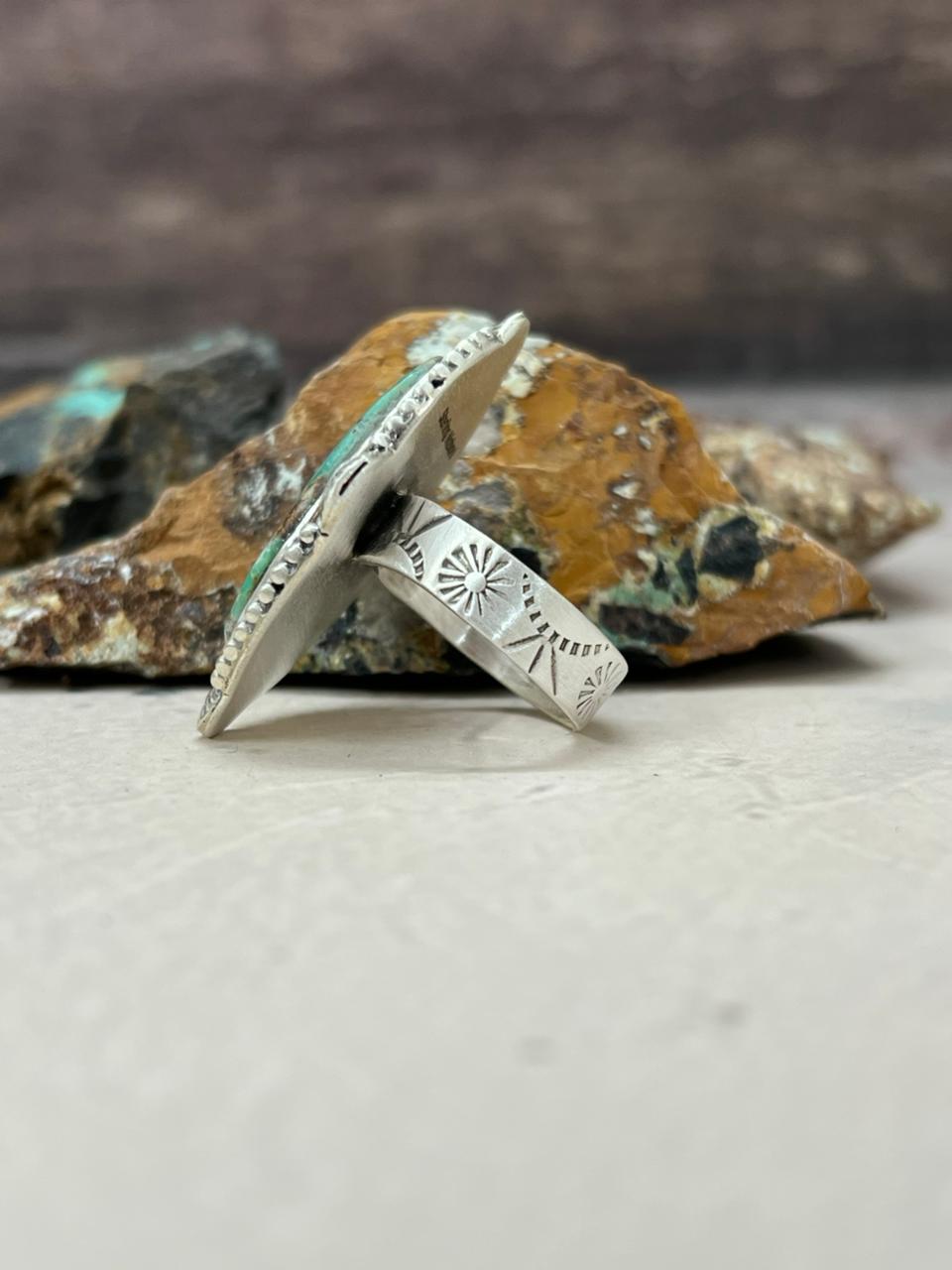 Handmade Sterling Silver Mantis Turquoise Adjustable Ring "Signed Nizhoni" Nizhoni Traders LLC