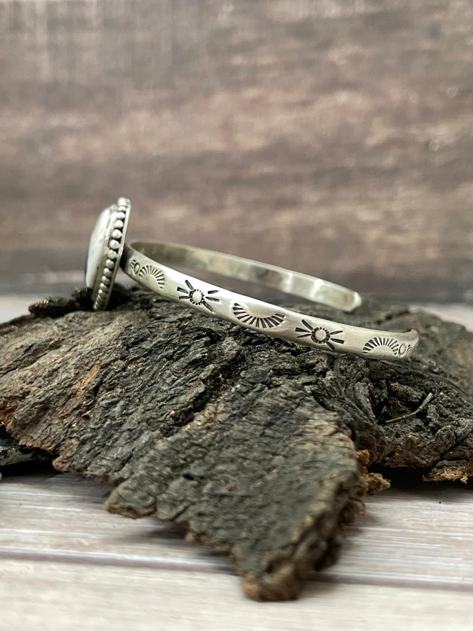 Handmade Sterling Silver White Buffalo Heart Cuff Bracelet "Signed Nizhoni" Nizhoni Traders LLC