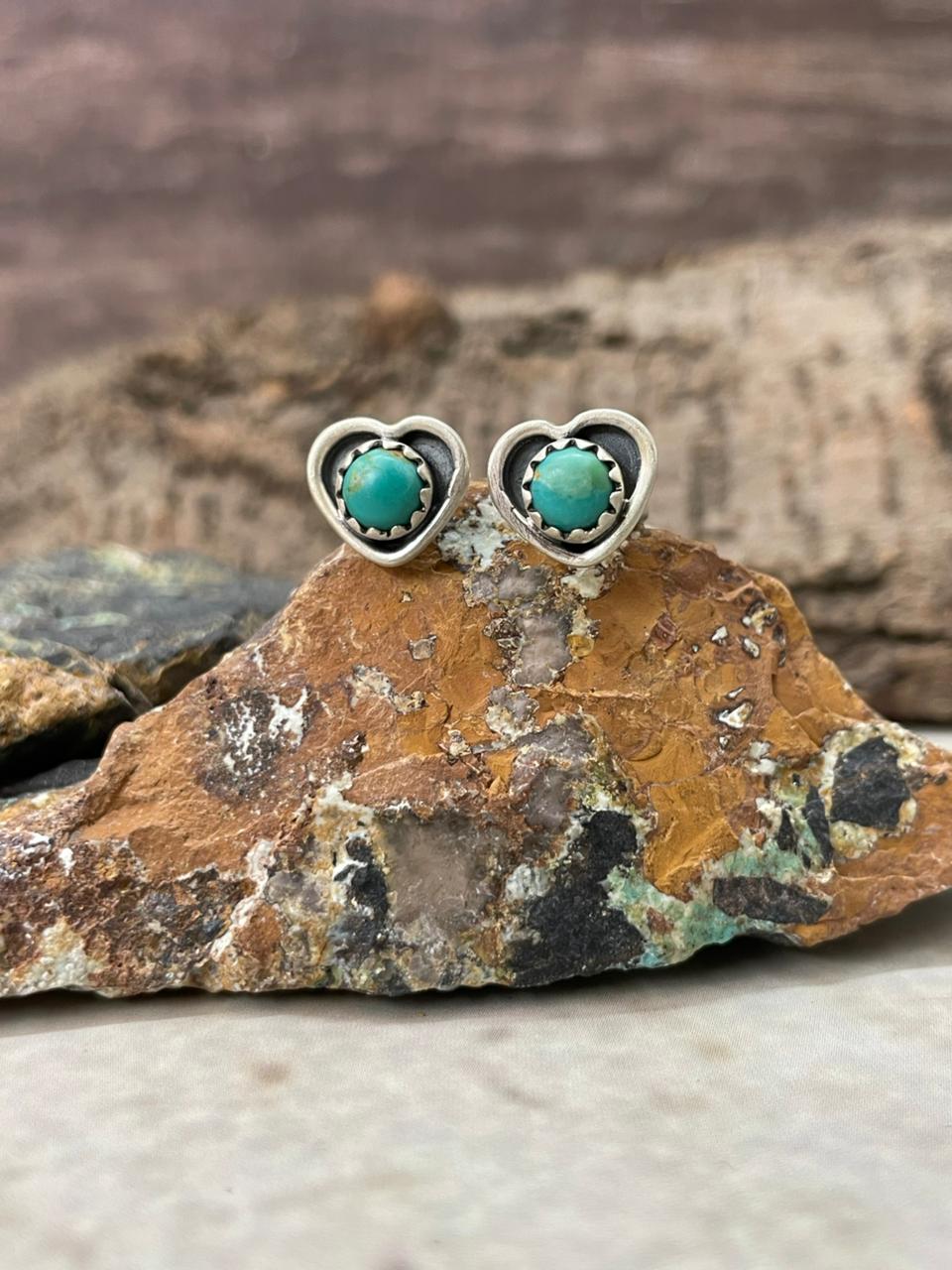 "Heart Collection" Handmade Sterling Silver Kingman Turquoise Adjustable Ring "Signed Nizhoni" Nizhoni Traders LLC