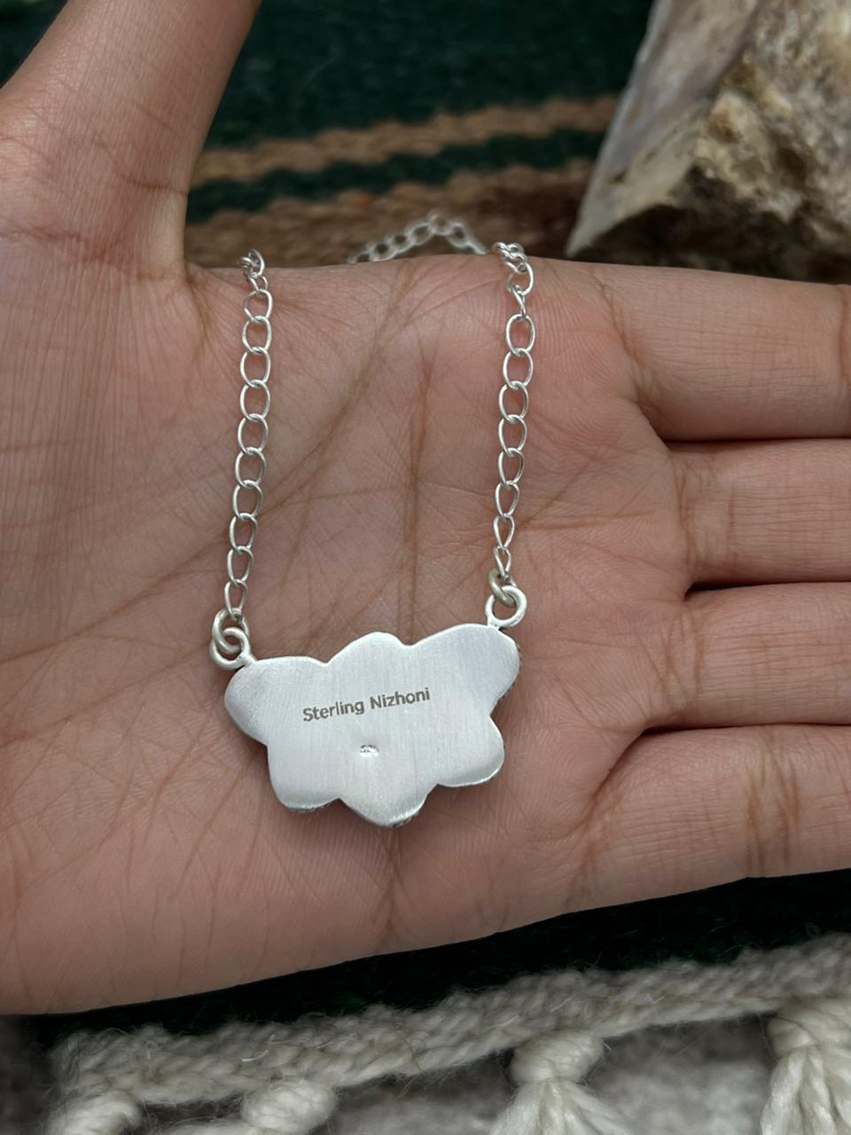 Handmade Sterling Silver Kingman Turquoise Necklace "Signed Nizhoni" Nizhoni Traders LLC