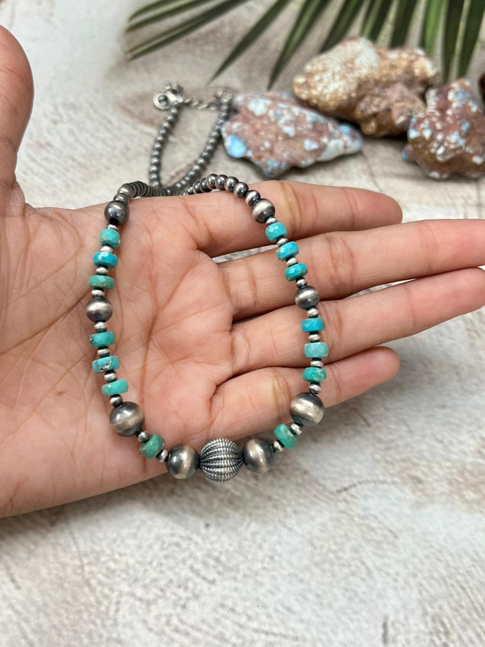 Handmade Sterling Silver with Kingman Turquoise Necklace with Signed Nizhoni Nizhoni Traders LLC