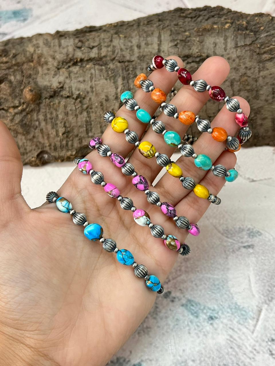 Handmade Sterling Silver Multi Stone Beaded Bracelet Nizhoni Traders LLC