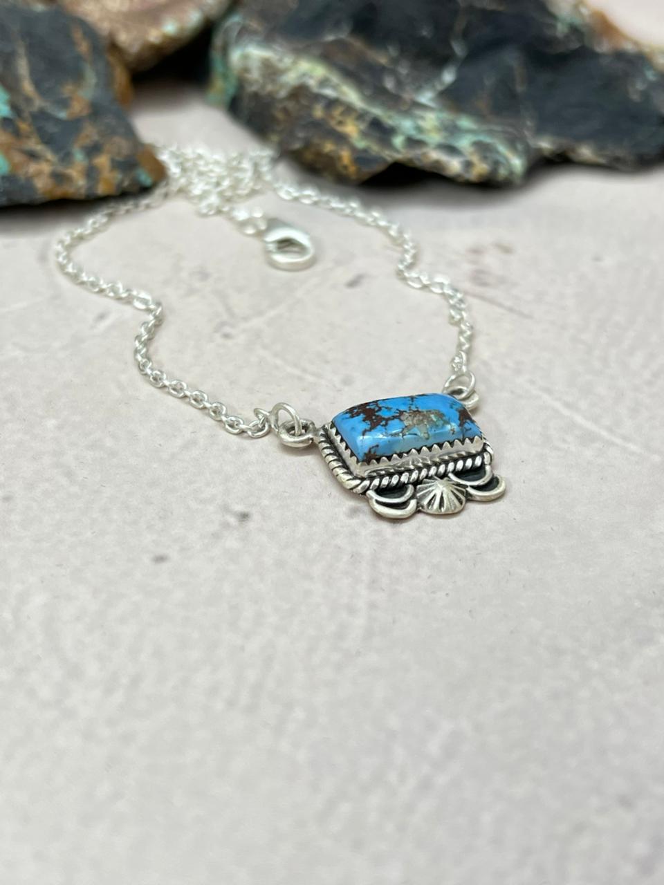 Handmade Sterling Silver Golden Hills Turquoise Necklace "Signed Nizhoni" Nizhoni Traders LLC