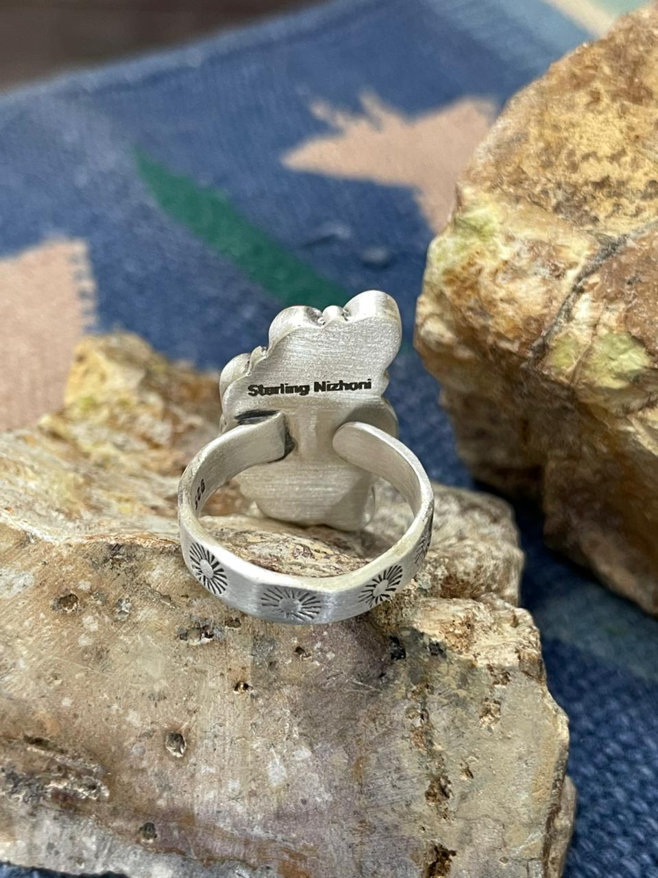 Handmade Sterling Silver Hot Pink Adjustable Ring " Signed Nizhoni" Nizhoni Traders LLC