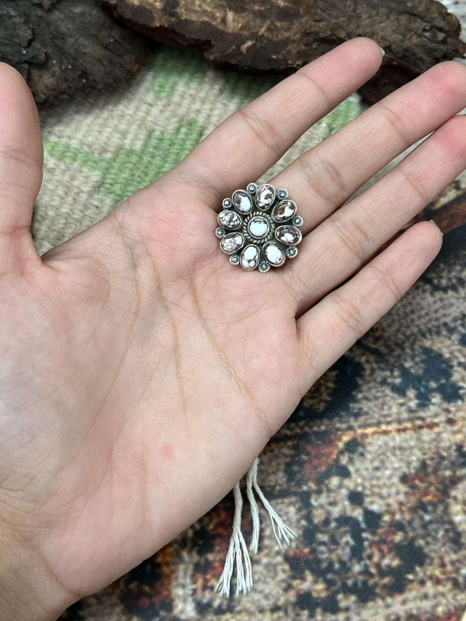 Handmade Sterling Silver Wildhorse Magnesite Adjustable Ring "Signed Nizhoni" Nizhoni Traders LLC