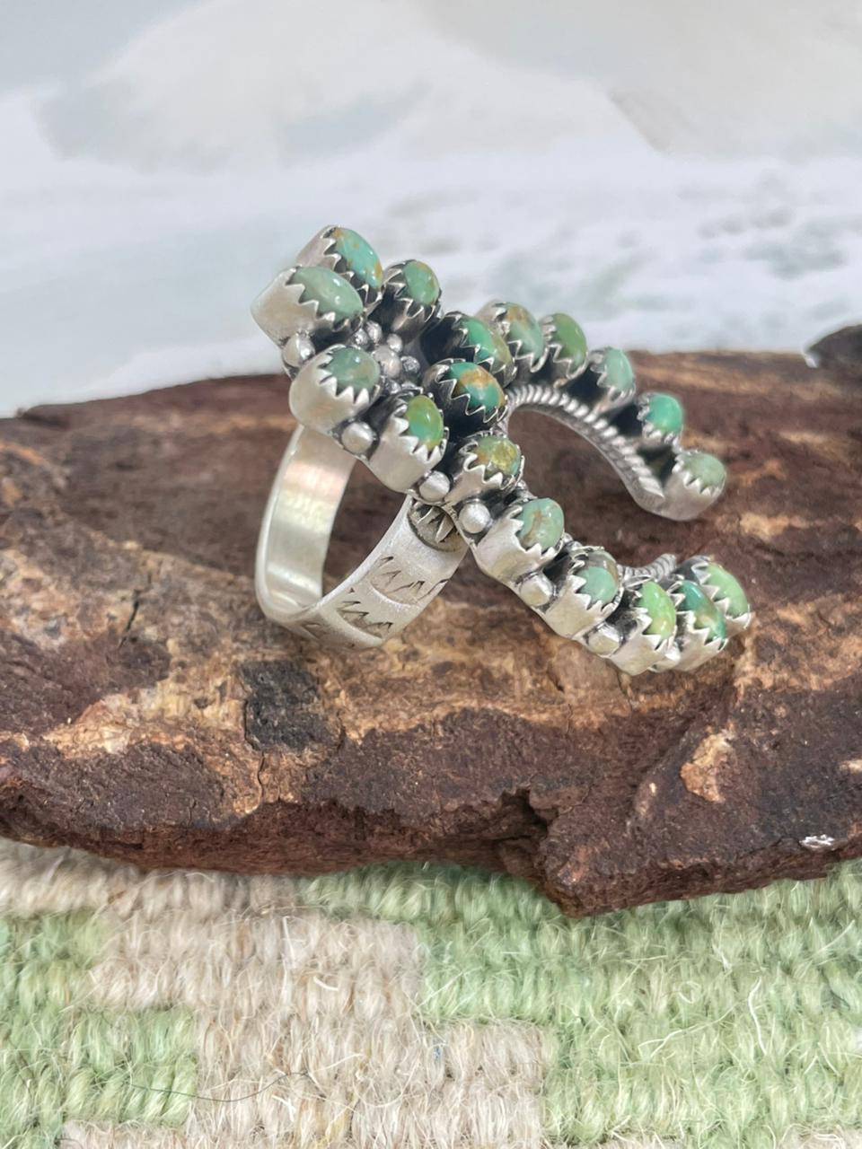 Handmade Sterling Silver Kingman Turquoise Naja Adjustable Ring "Signed Nizhoni" Nizhoni Traders LLC