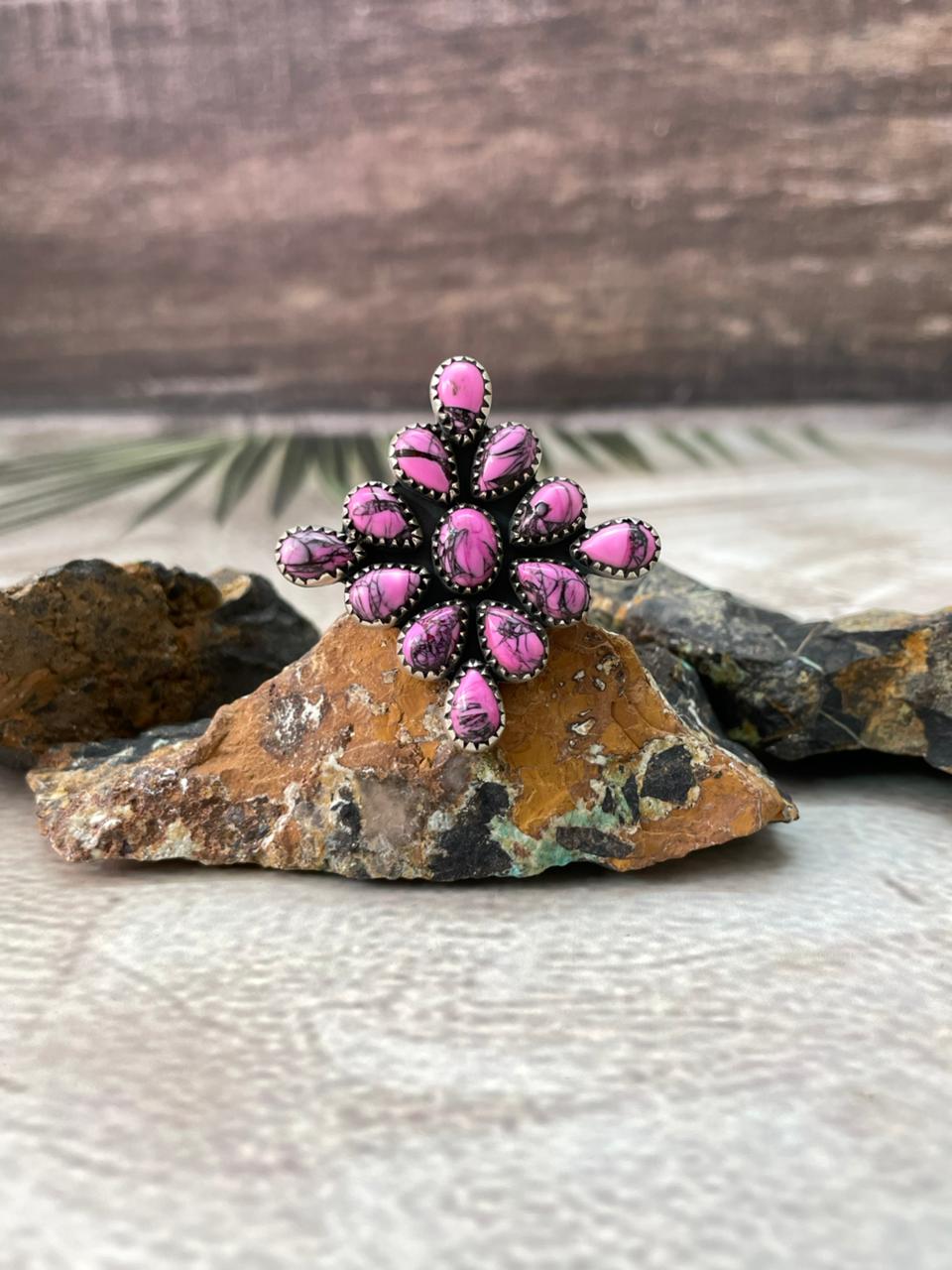 Handmade Sterling Silver Cherry Blossom Adjustable Ring "Signed Nizhoni" Nizhoni Traders LLC