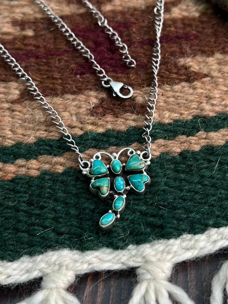"Heart Collection" Handmade Sterling Silver Kingman Turquoise Necklace "Signed Nizhoni" Nizhoni Traders LLC