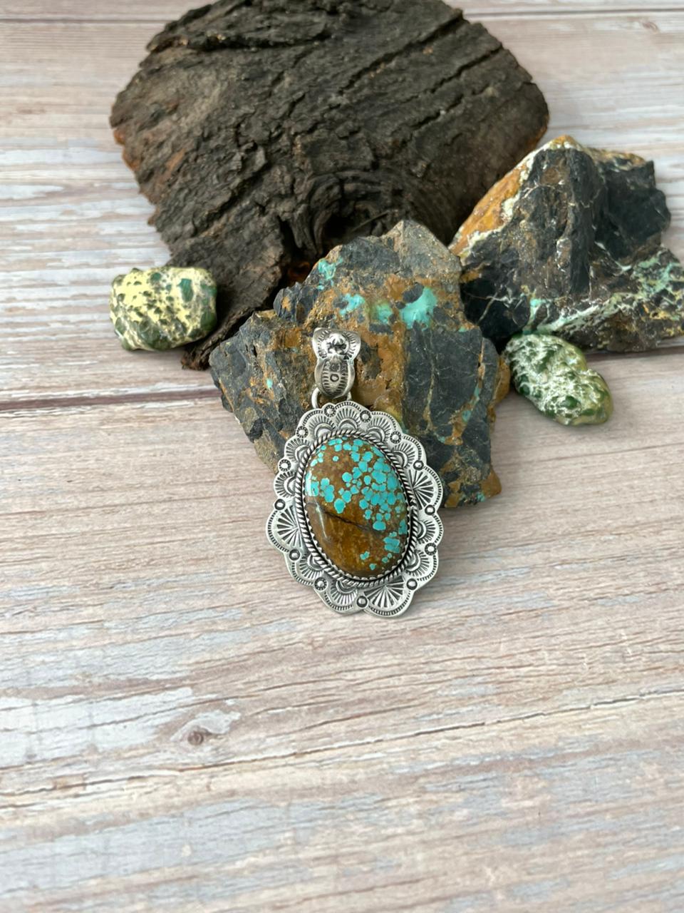 Handmade Sterling Silver Number 8 Turquoise Pendant "Signed Nizhoni" Nizhoni Traders LLC