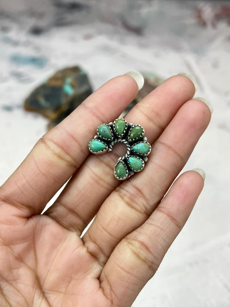 Handmade Sterling Silver Kingman Turquoise Naja Ring Adjustable "Signed Nizhoni" Nizhoni Traders LLC