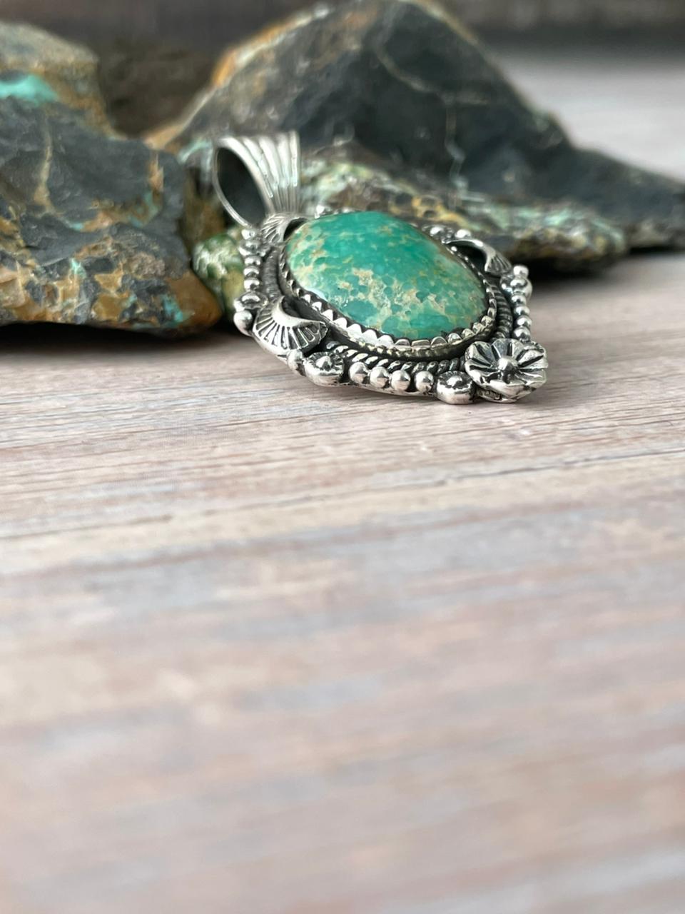 Handmade Sterling Silver Mantis Turquoise Pendant " Signed Nizhoni" Nizhoni Traders LLC