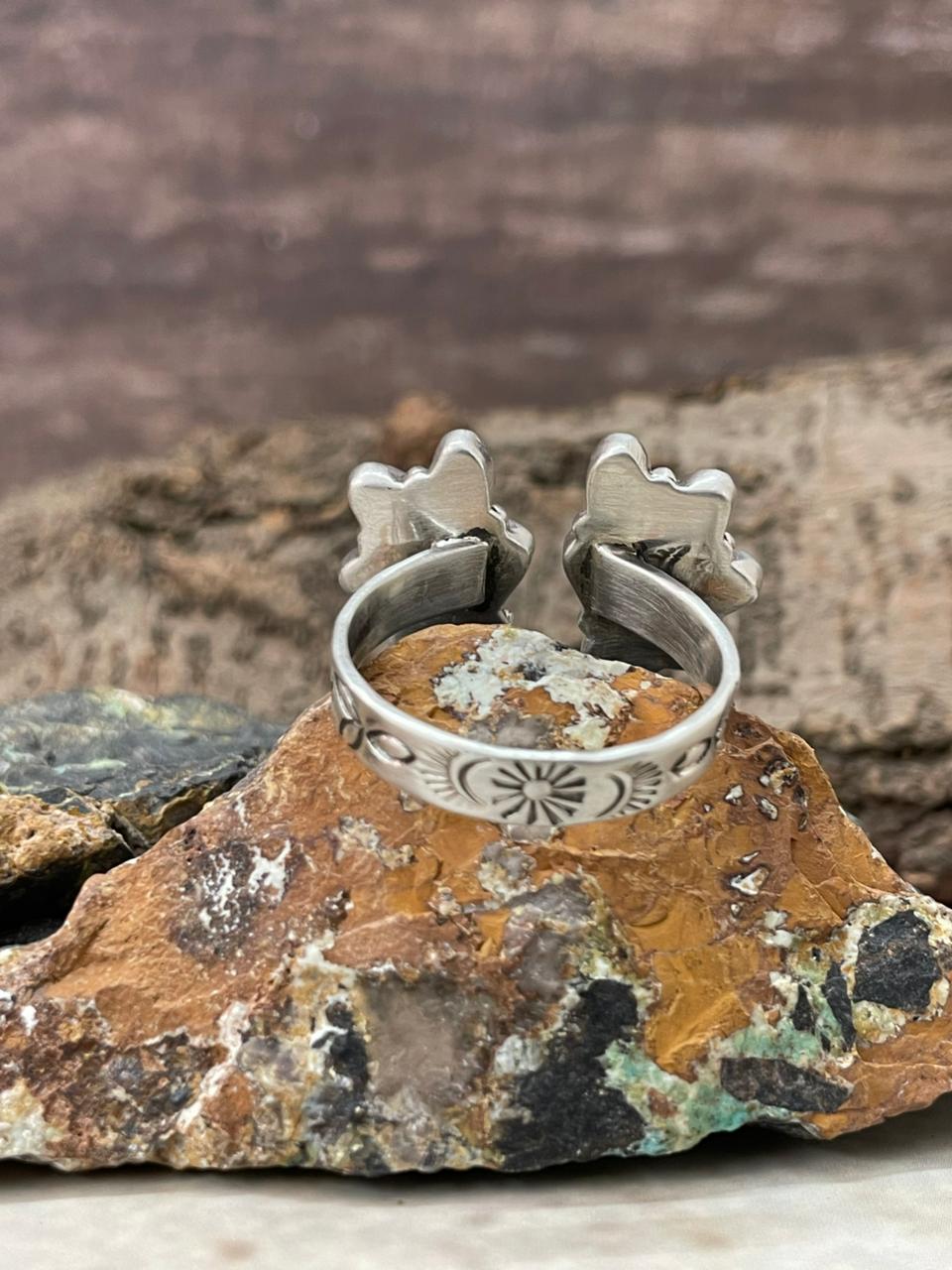 "Heart Collection" Handmade Sterling Silver Kingman Turquoise Adjustable Ring "Signed Nizhoni" Nizhoni Traders LLC