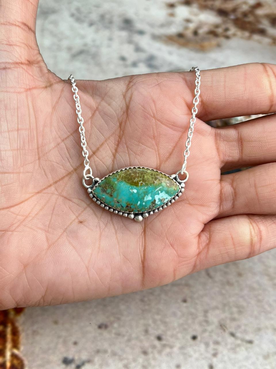 Handmade Sterling Silver Mantis Turquoise Necklace "Signed Nizhoni" Nizhoni Traders LLC