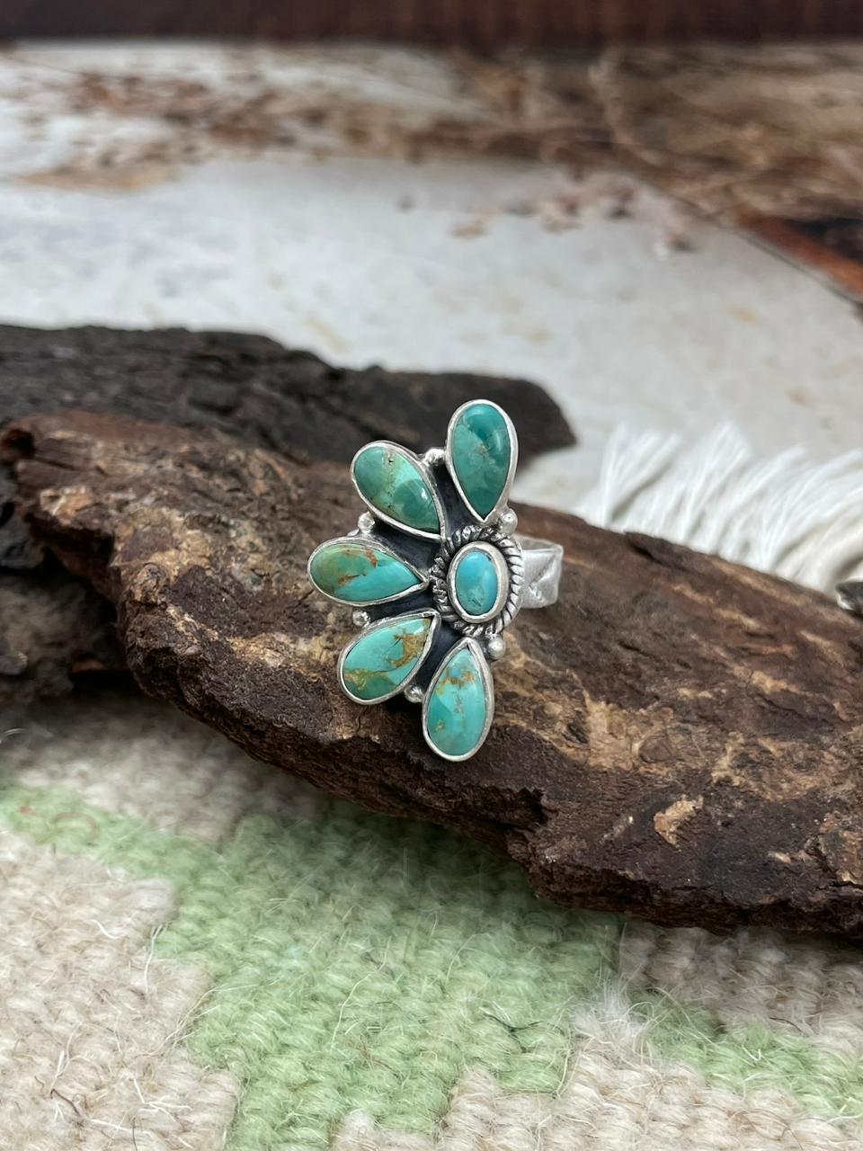 Handmade Sterling Silver Kingman Turquoise Adjustable "Signed Nizhoni" Nizhoni Traders LLC