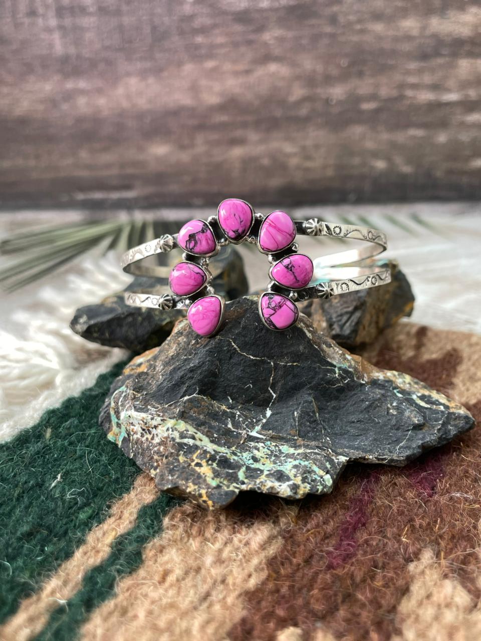 Handmade Sterling Silver Cherry Blossom Naja Cuff Bracelet "Signed Nizhoni" Nizhoni Traders LLC