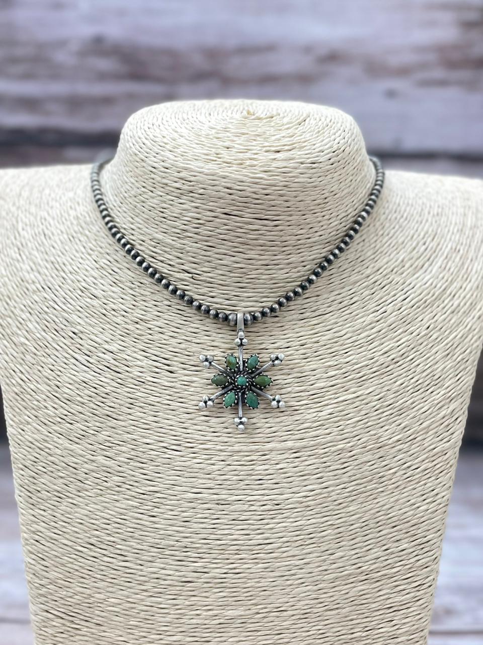 Handmade Sterling Silver Kingman Turquoise Beaded Necklace "Signed Nizhoni" (9) Nizhoni Traders LLC