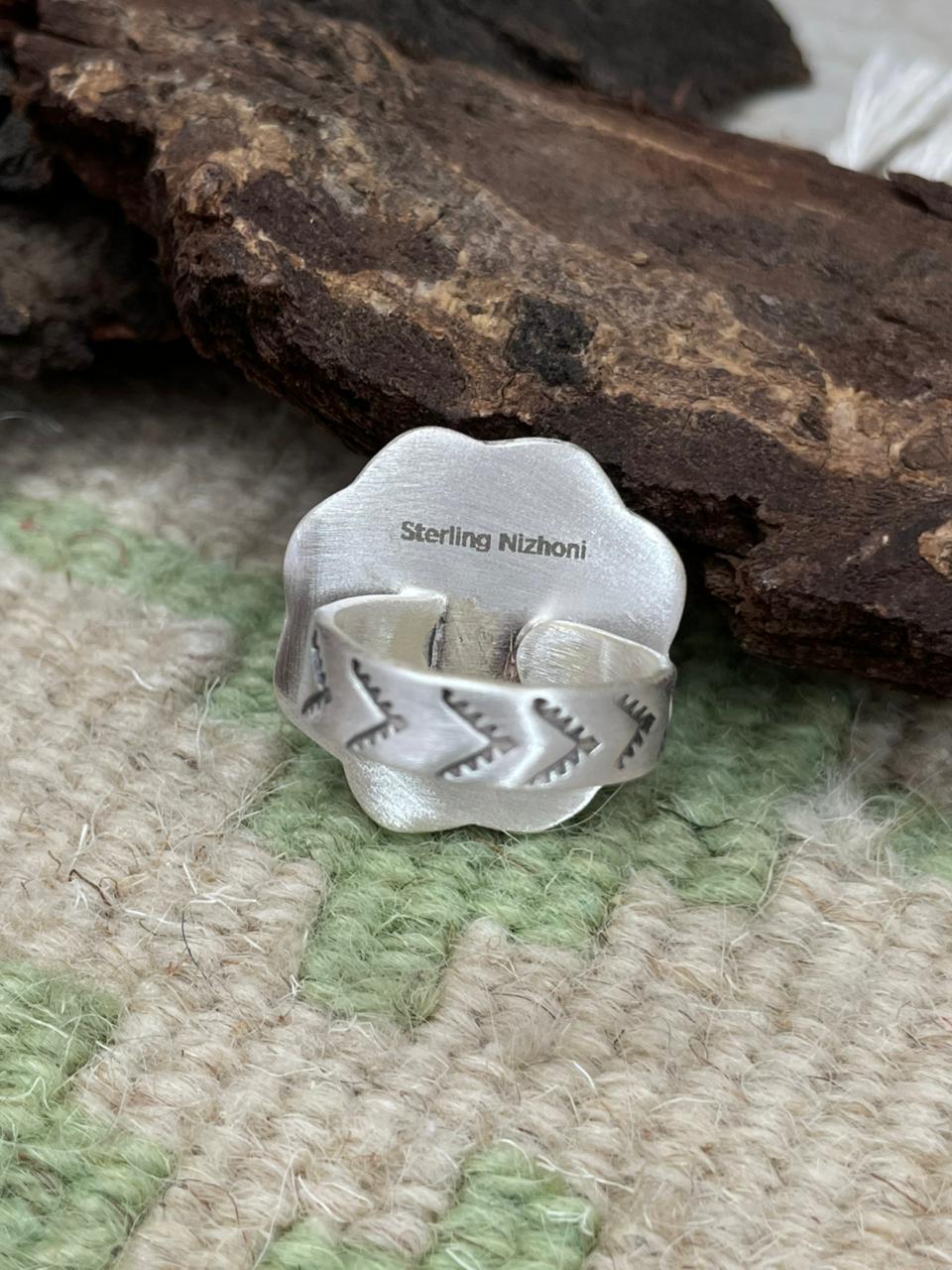 Handmade Sterling Silver Lapis Adjustable Ring "Signed Nizhoni" Nizhoni Traders LLC