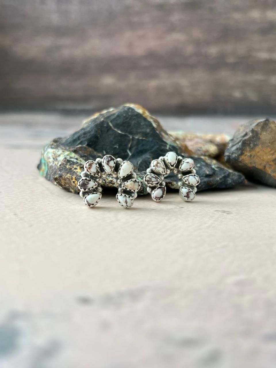 Handmade Sterling Silver Wildhorse Magnesite Post Earrings "Signed Nizhoni" Nizhoni Traders LLC