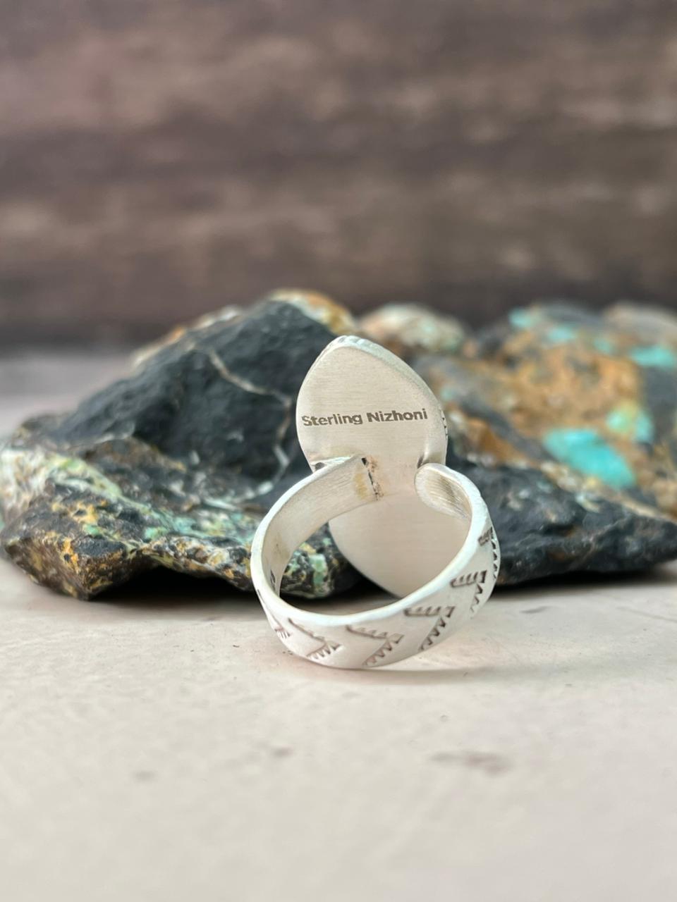 Handmade Sterling Silver Wildhorse Magnesite Adjustable Ring "Signed Nizhoni" Nizhoni Traders LLC