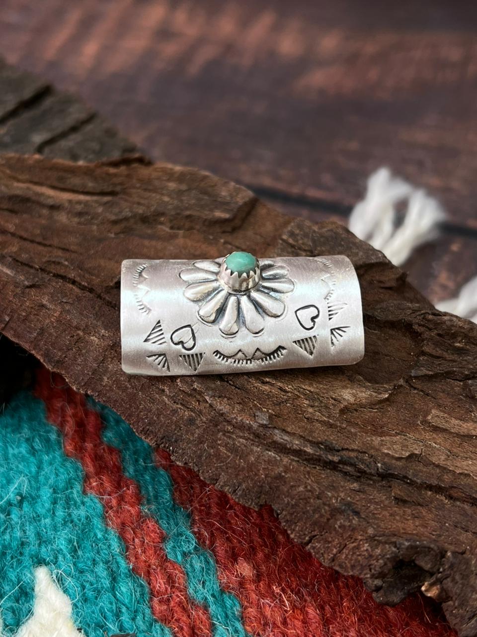 Handmade Sterling Silver Kingman Turquoise Hair Pin "Stamped Nizhoni" Nizhoni Traders LLC