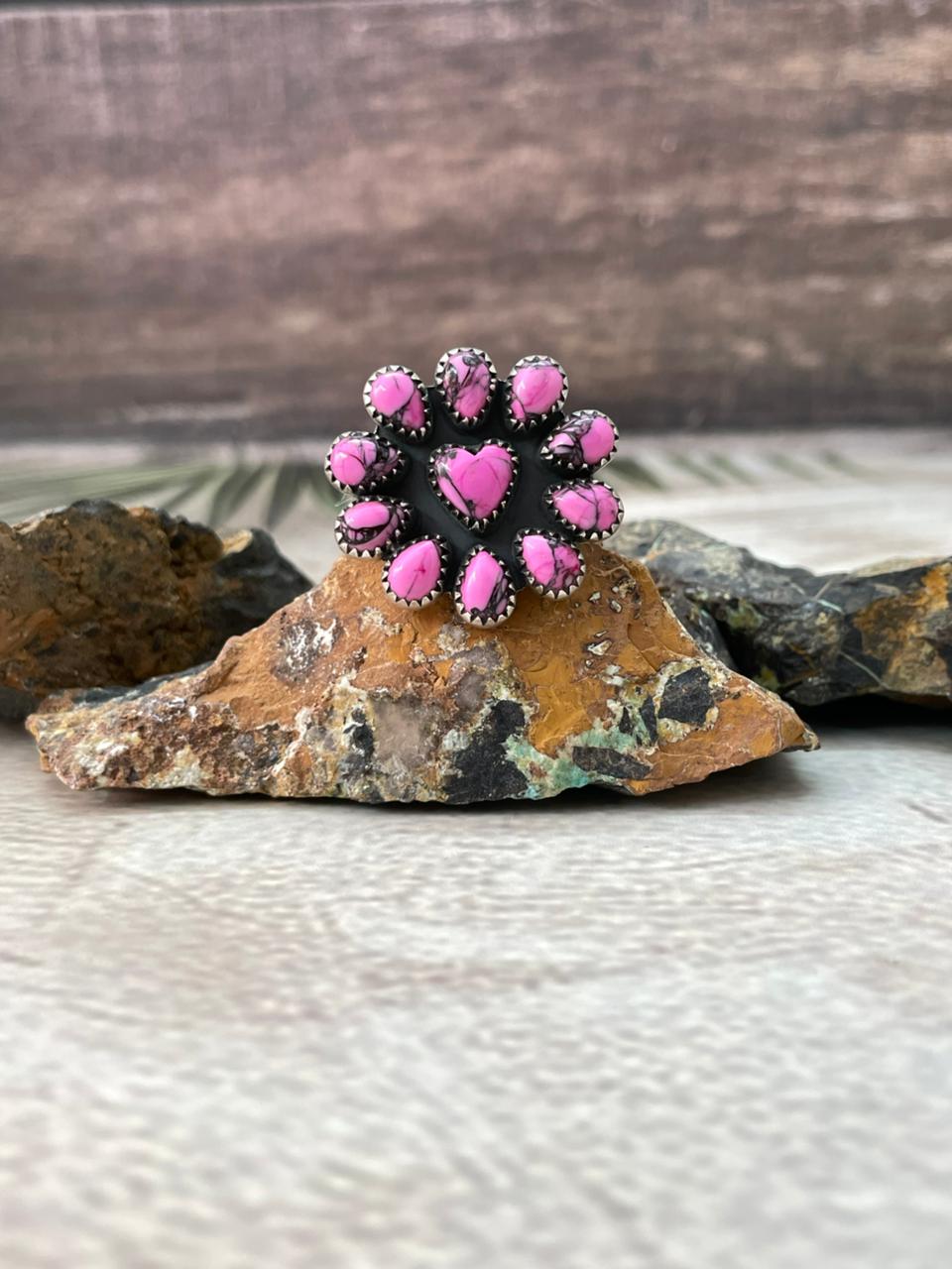 Handmade Sterling Silver Cherry Blossom Adjustable Ring "Signed Nizhoni" Nizhoni Traders LLC