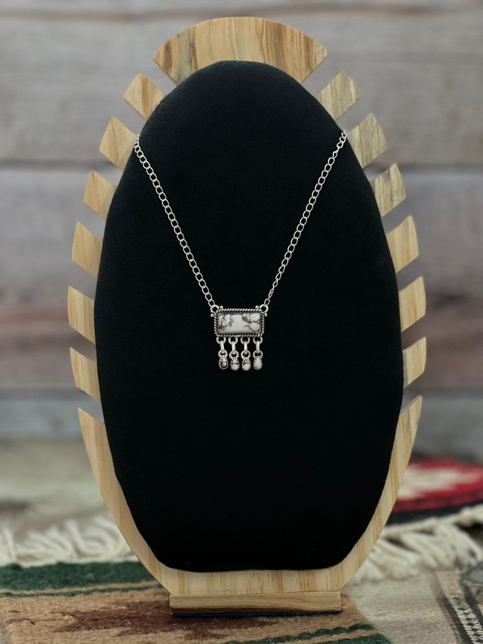 Handmade Sterling Silver Wild Horse Magnesite Necklace "Signed Nizhoni" Nizhoni Traders LLC