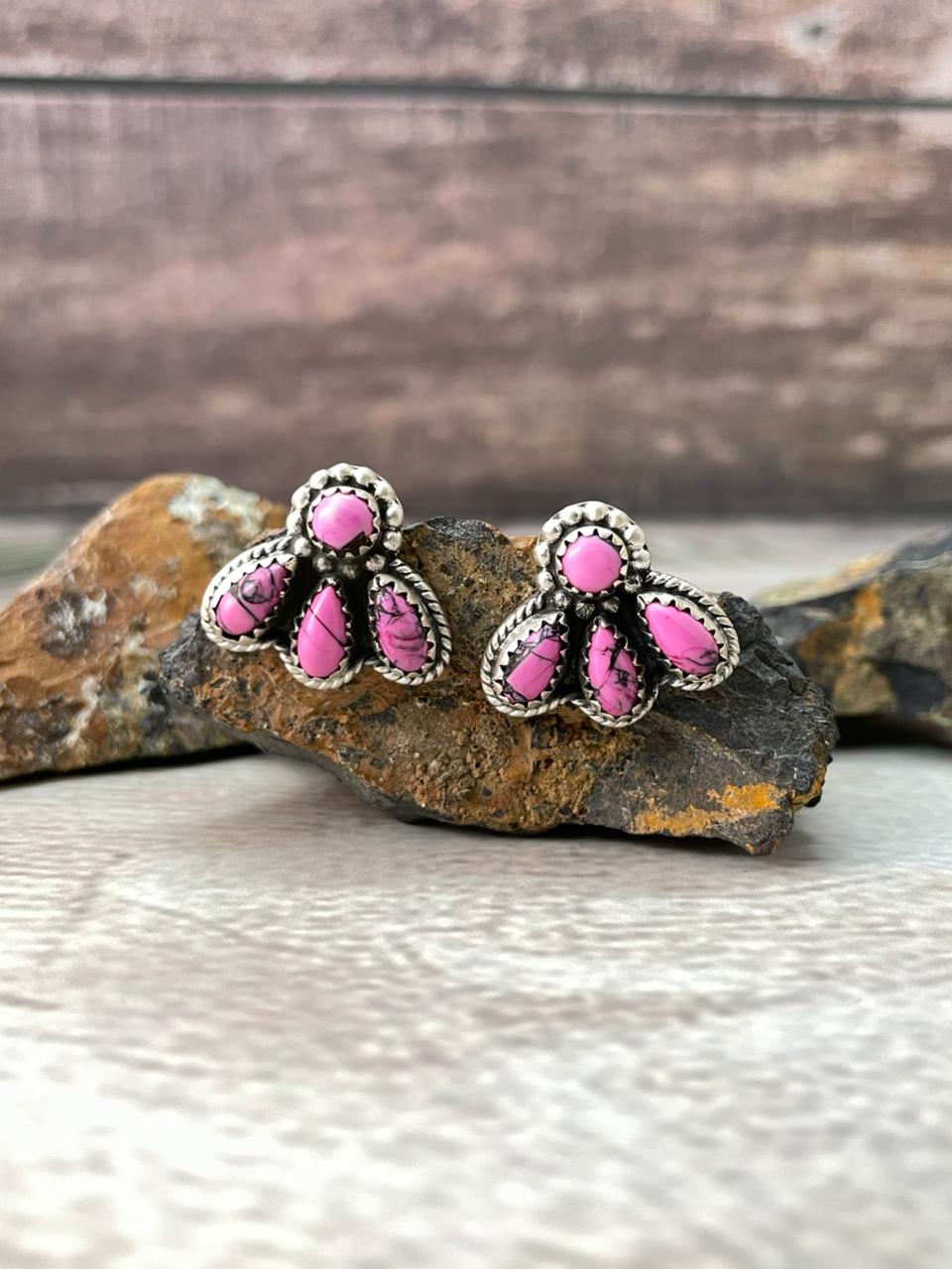 Handmade Sterling Silver Cherry Blossom Post Studs Earrings "Signed Nizhoni" Nizhoni Traders LLC