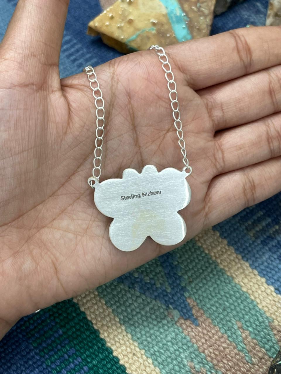 Handmade Sterling Silver Sonoran with White Water Turquoise Necklace "Signed Nizhoni" Nizhoni Traders LLC