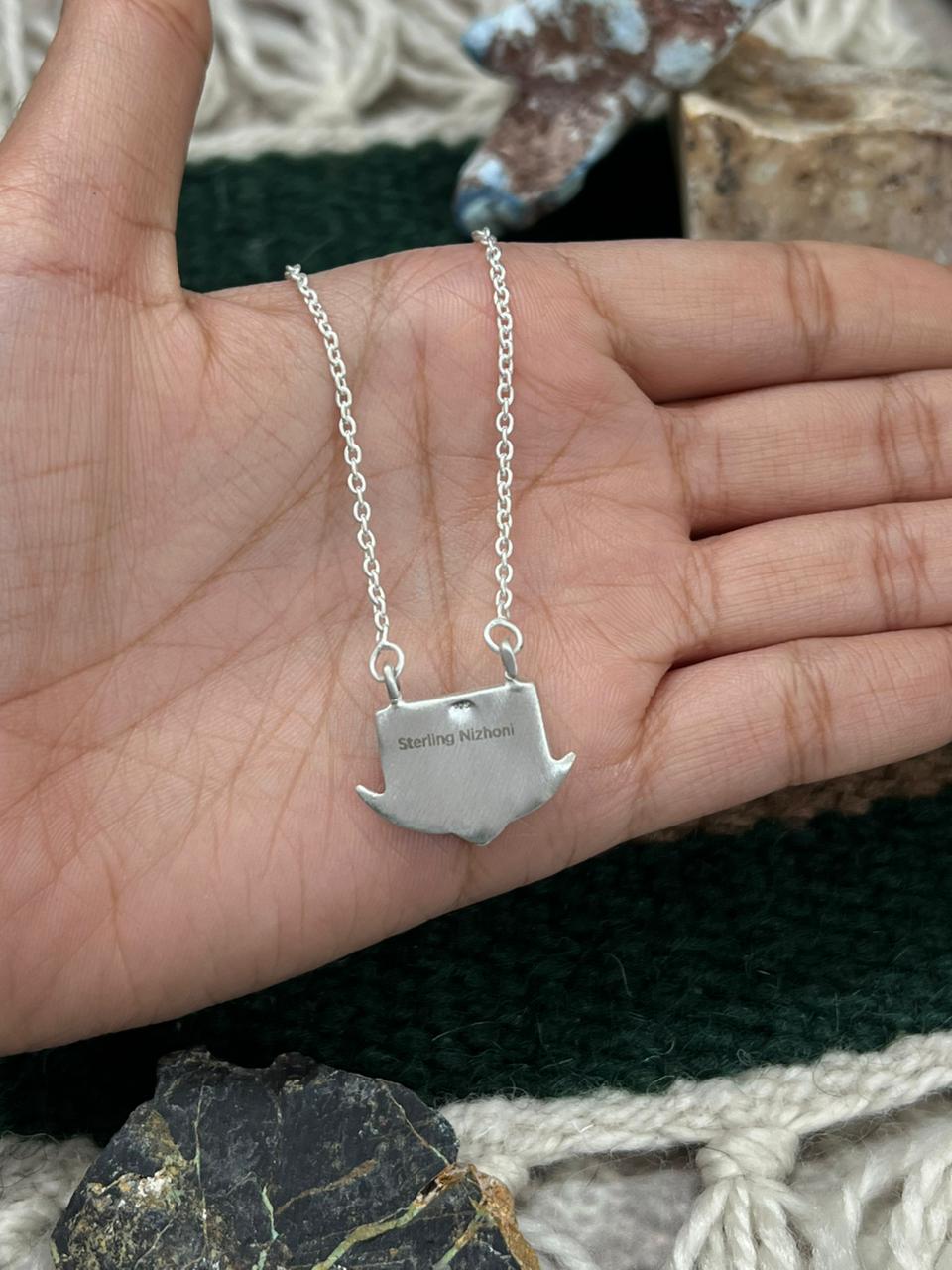 Handmade Sterling Silver Old Stock Royston Turquoise Bar Necklace "Signed Nizhoni" Nizhoni Traders LLC