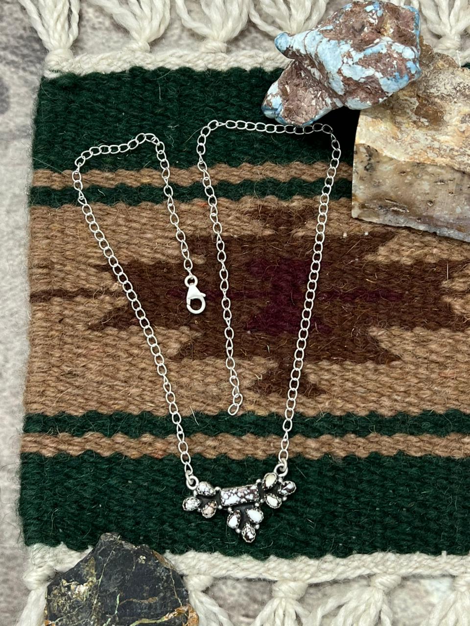 Handmade Sterling Silver Wild Horse Magnesite Necklace "Signed Nizhoni" Nizhoni Traders LLC