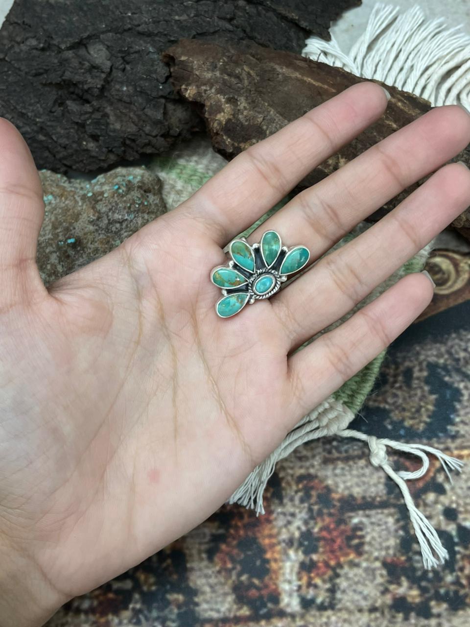 Handmade Sterling Silver Kingman Turquoise Adjustable "Signed Nizhoni" Nizhoni Traders LLC