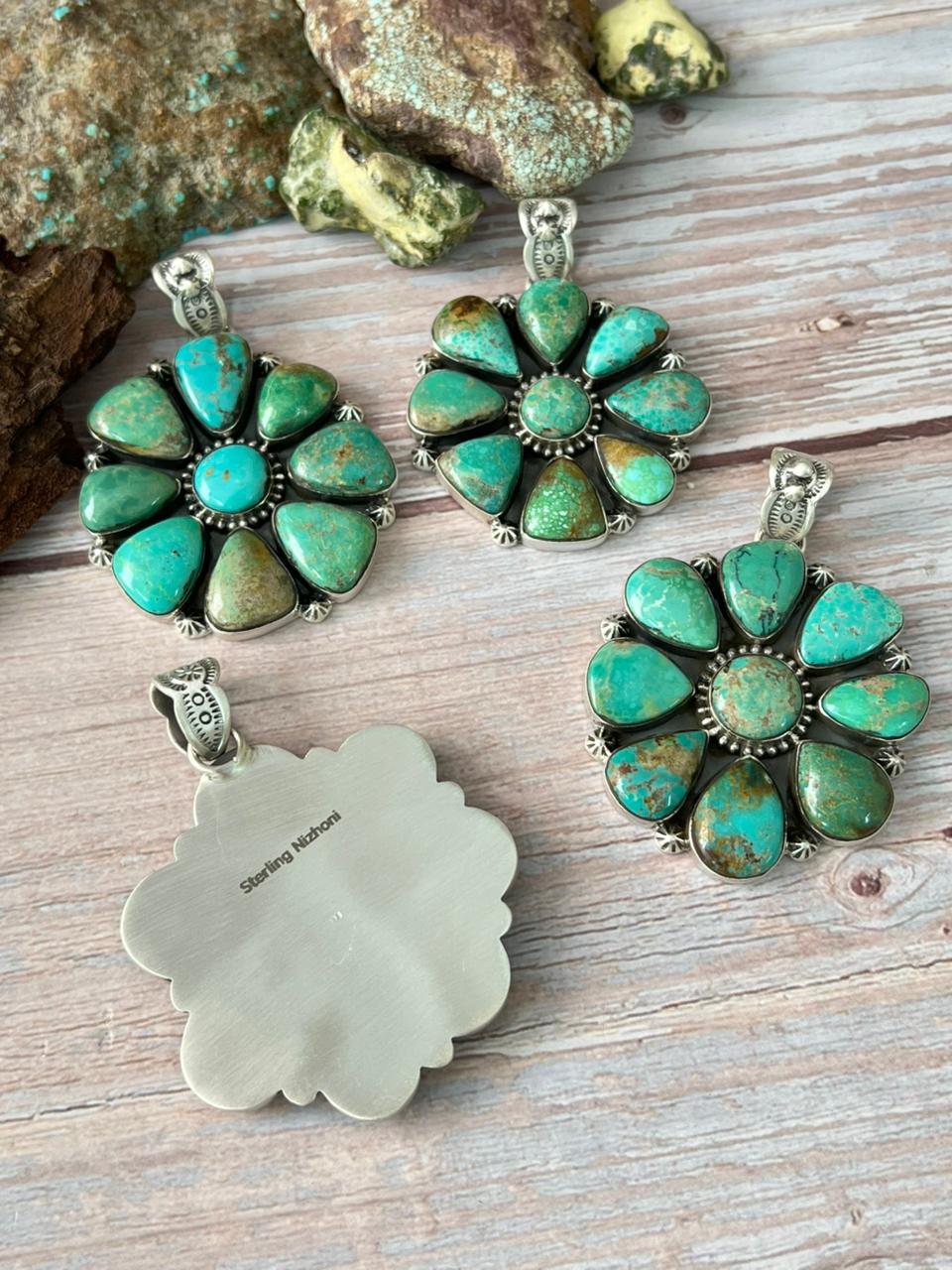 Handmade Sterling Silver Mantis Turquoise Pendant with Signed Nizhoni Nizhoni Traders LLC